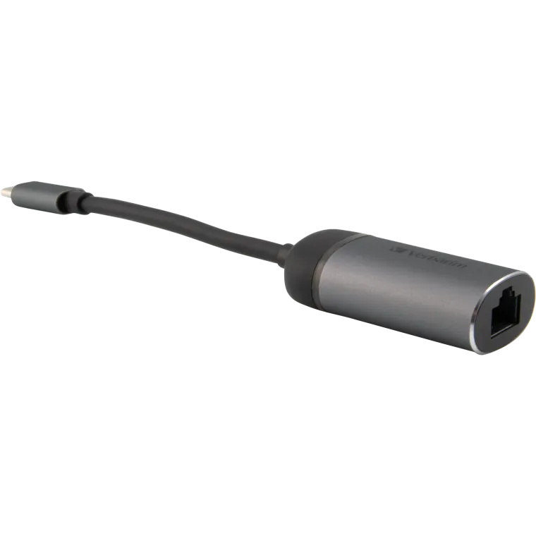 Adapter USB-C auf RJ45 Gigabit von Verbatim, 10cm Kabel, Aluminiumgehäuse