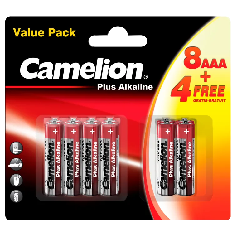 Micro-Batterie CAMELION Plus Alkaline 1,5 V, LR03 Typ AAA, 8+4 er-Blister