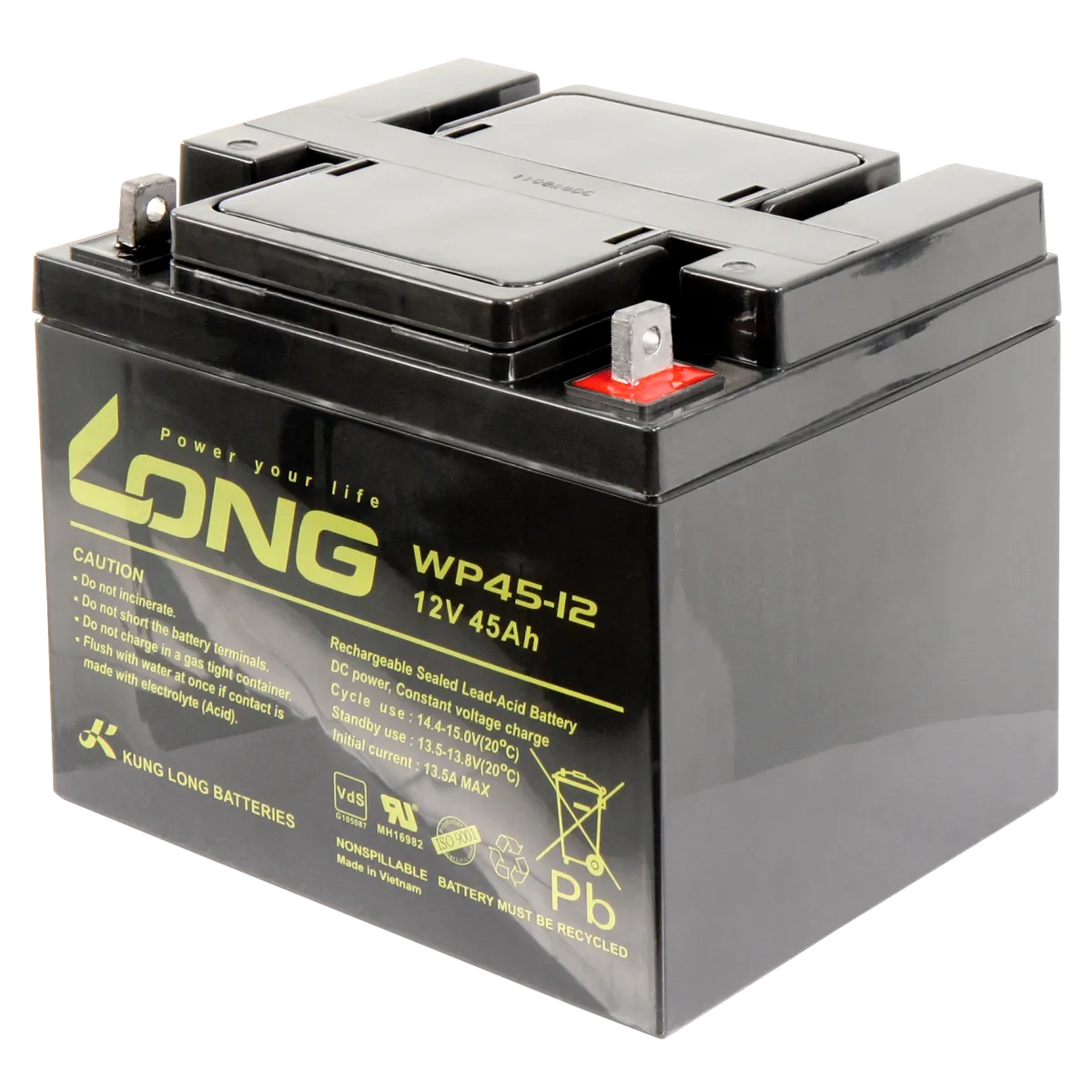 Bleiakku KUNG LONG "WP45-12" 12V/45Ah, VdS, 198x166x171mm, 14,1kg