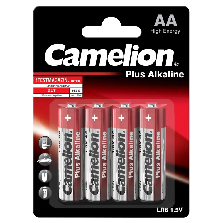 Mignon-Batterie CAMELION Plus Alkaline 1,5 V, Typ AA/LR6, 4er-Blister