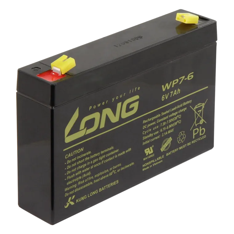 Bleiakku KUNG LONG "WP7-6" 6V/7Ah, 151x34x94mm, 1,3kg