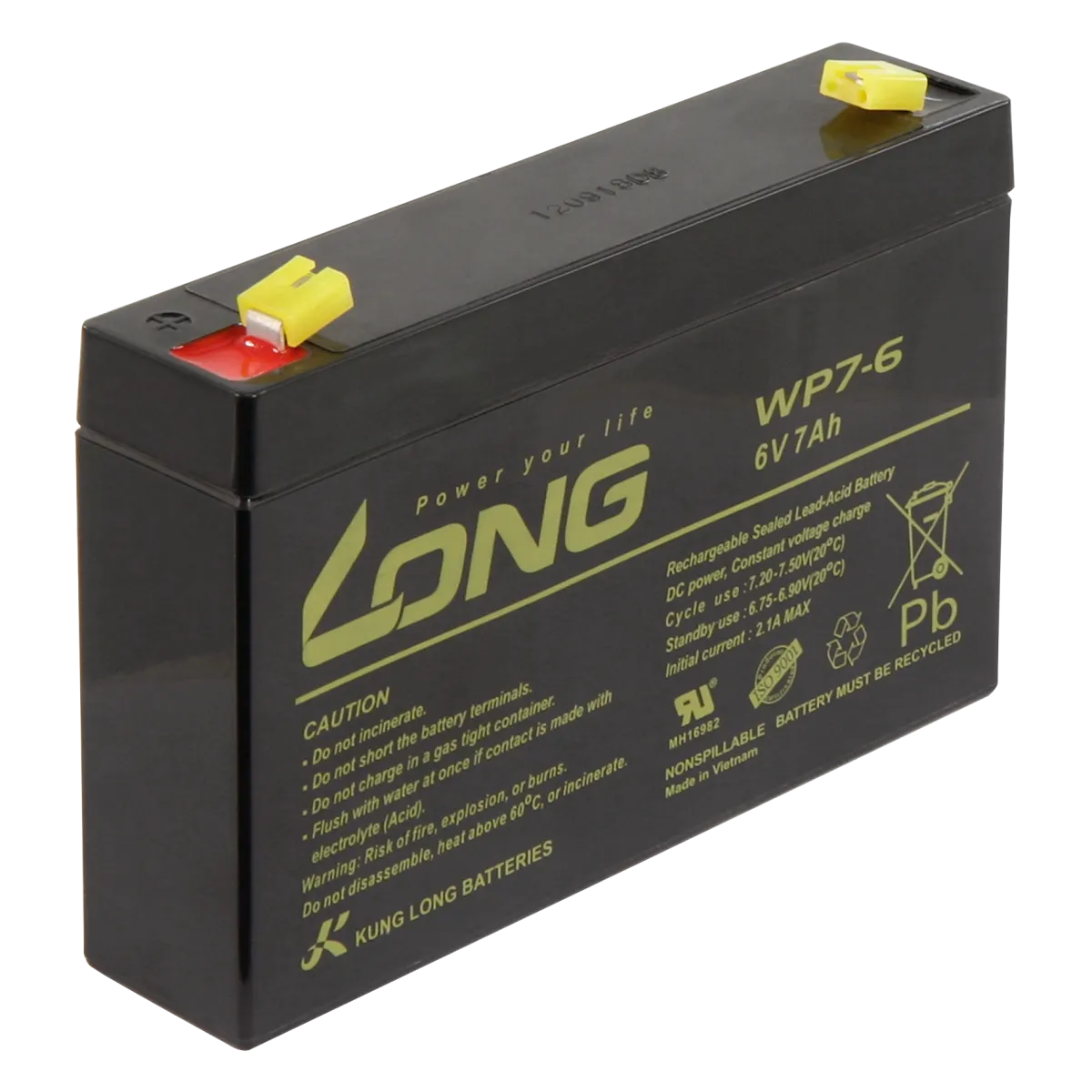 Bleiakku KUNG LONG "WP7-6" 6V/7Ah, 151x34x94mm, 1,3kg