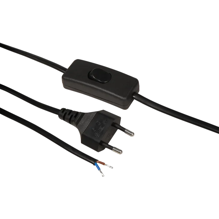 Euro-Netzkabel McPower mit Schnurschalter und blanken Enden, 2m, schwarz