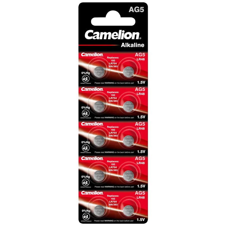 Knopfzelle CAMELION, AG5, 1,5V, Alkaline, 10er-Blister