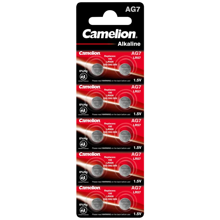 Knopfzelle CAMELION, AG7, 1,5V, Alkaline, 10er-Blister