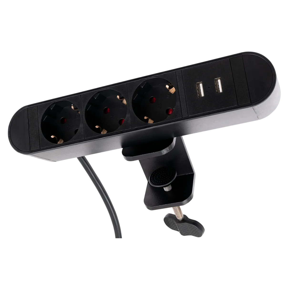 Tischsteckdose McPower "SK-03A" 3x Steckdose, 2x USB, inkl. Tischklemme, 2m Kabel