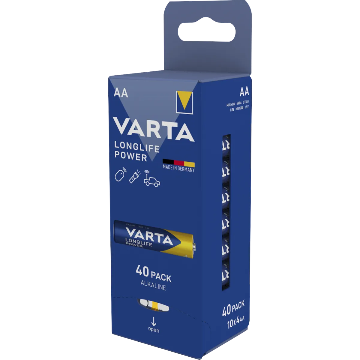 Mignon-Batterie VARTA "Longlife Power" Alkaline, Typ AA, LR06, 1,5V, 40er Pack