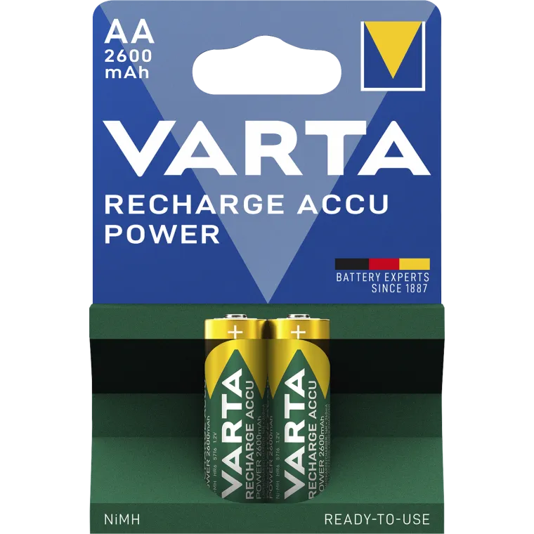 Mignon-Akku VARTA, Typ AA, NiMH-Akku, HR06, 1,2V/2600 mAh, Pre-charged, 2er Pack