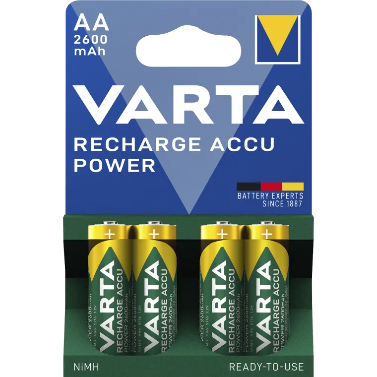 Mignon-Akku VARTA, Typ AA, NiMH-Akku, HR06, 1,2V/2600 mAh, Pre-charged, 4er Pack