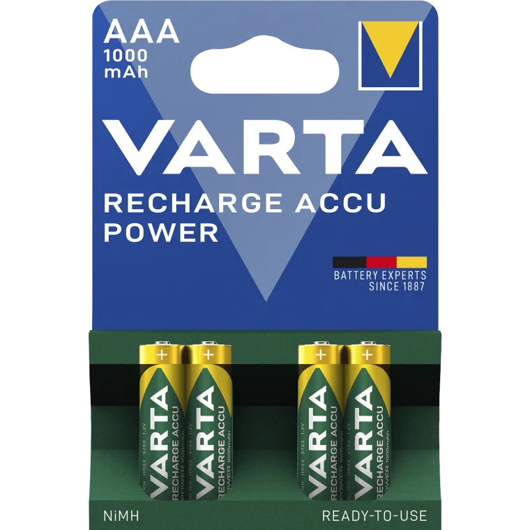 Micro-Akku VARTA, Typ AAA, NiMH-Akku, HR03, 1,2V/1000 mAh, Pre-charged, 4er Pack
