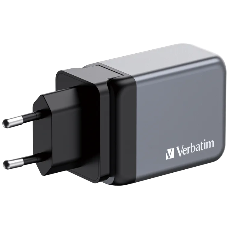Ladeadapter Verbatim, Universal, GNC-65, GaN, 65W,grau, 1x USB-A QC, 2x USB-C PD