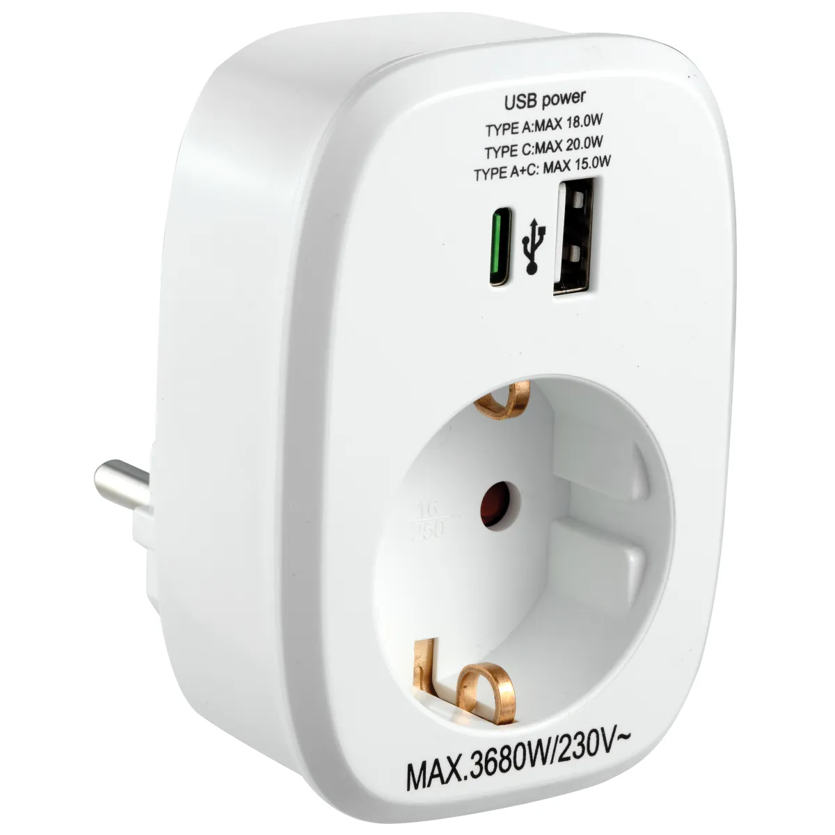 Zwischenstecker McPower, 1x USB-A + 1x USB-C PD20W