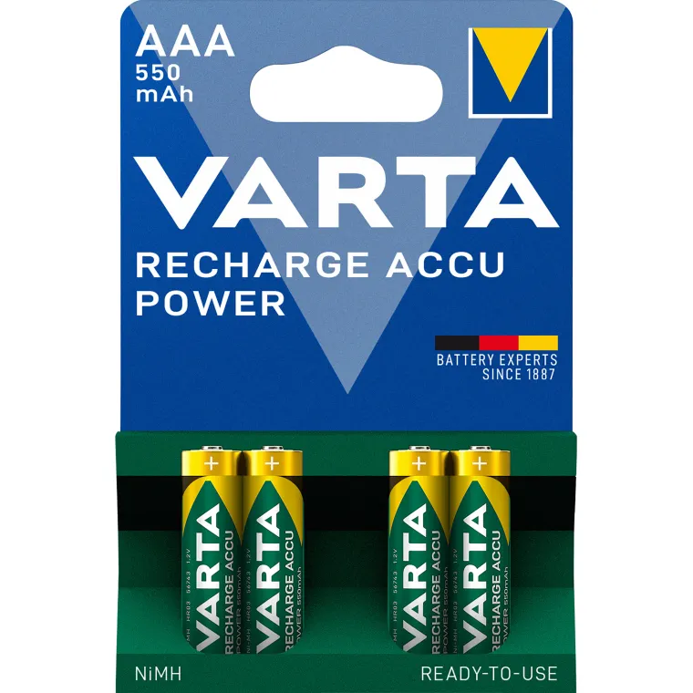 Micro-Batterie NiMH, VARTA, AAA, HR03, 1.2V/550mAh, 4er-Pack