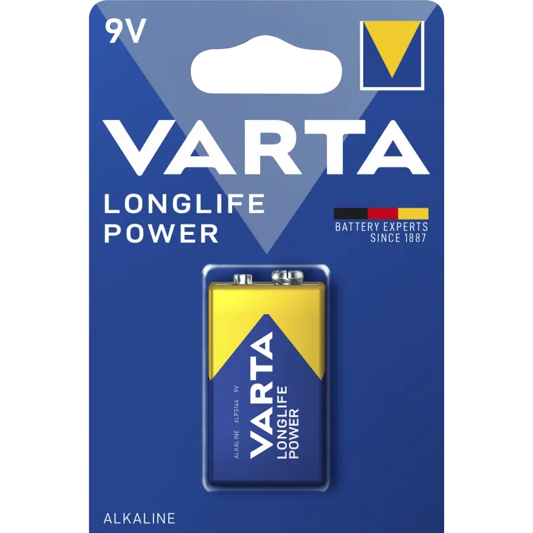 E-Blockbatterie VARTA "Longlife Power" 9V, Typ 6F22, 1-er Blister