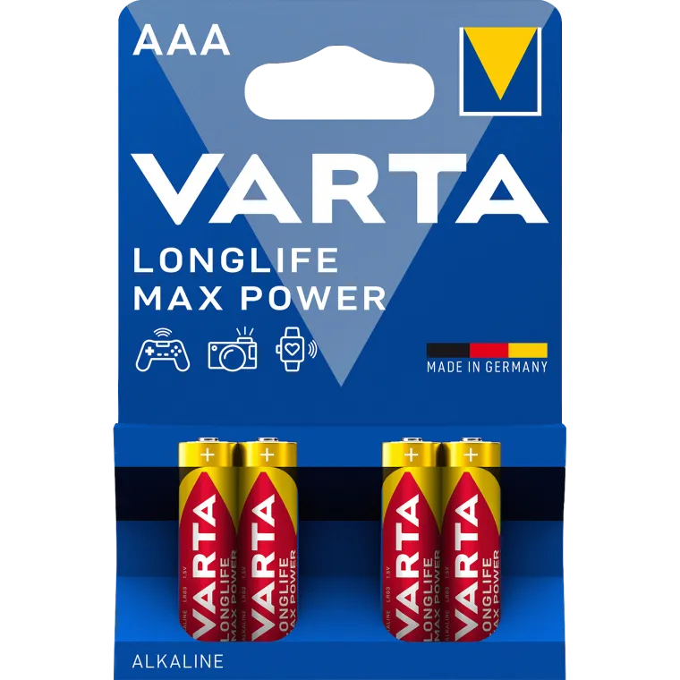 Micro-Batterie VARTA "Longlife Max Power" 1,5 V, Typ AAA, LR03, 4er-Blister