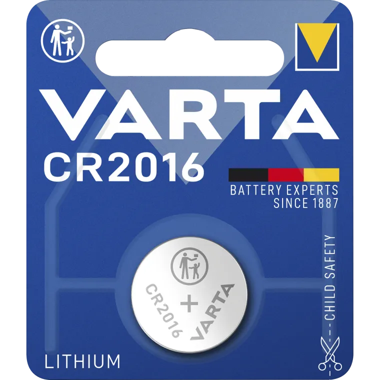 Lithium-Knopfzelle VARTA "Electronics", CR 2016, 90mAh, 3V, 1er-Blister