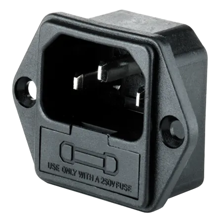 Kaltgeräte-Einbaustecker mit Sicherungshalter, Lötanschluss