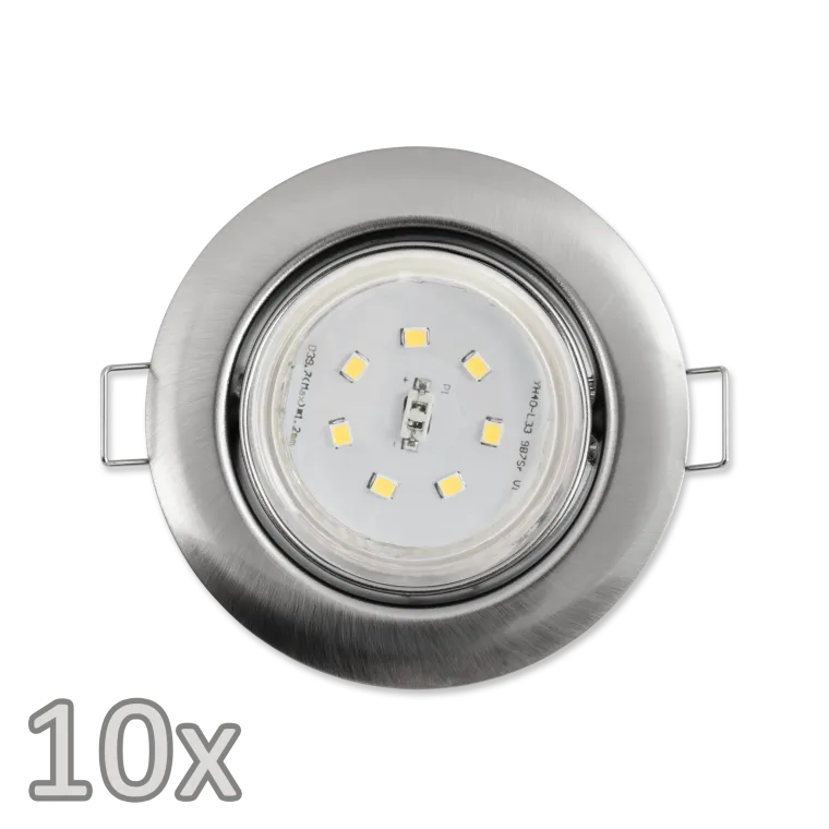 Einbauleuchten-Set McShine, 10x Rahmen, 10x Strahler, Edelstahl, 3W, 300lm