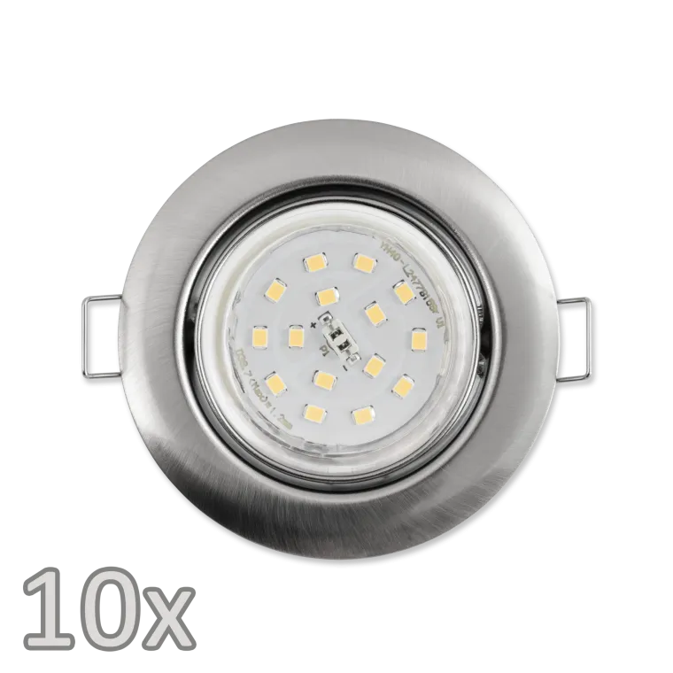 Einbauleuchten-Set McShine, 10xRahmen, 10x LED-Strahler, Edelstahl gebürstet