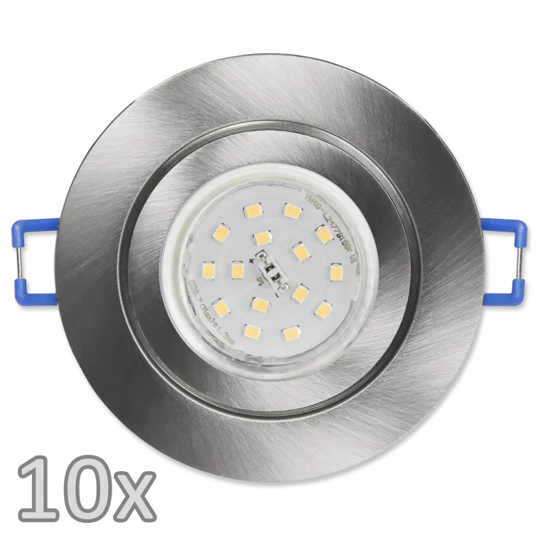 Einbauleuchten-Set McShine, 10xRahmen, 10xLED-Strahler,Edelstahl, 5W,500lm, IP44
