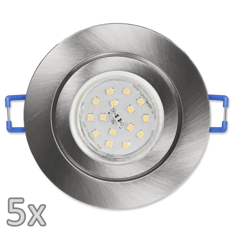 Einbauleuchten-Set McShine, 5xRahmen, 5xLED-Strahler, GU10, 5W, 500lm, Edelstahl