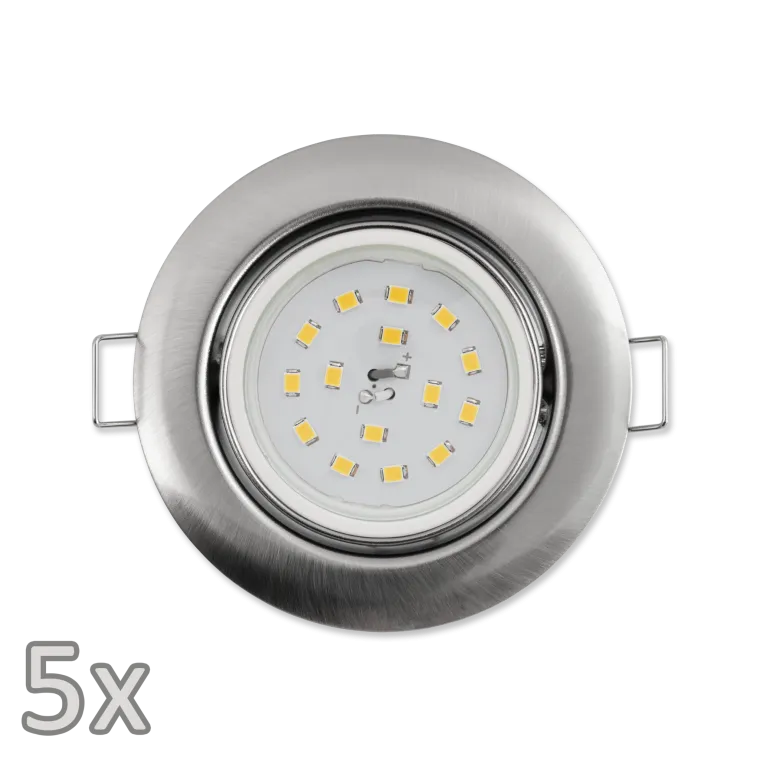 Einbauleuchten-Set McShine, 5xRahmen, 5xLED-Strahler, 5W, 400lm, 230V, Edelstahl