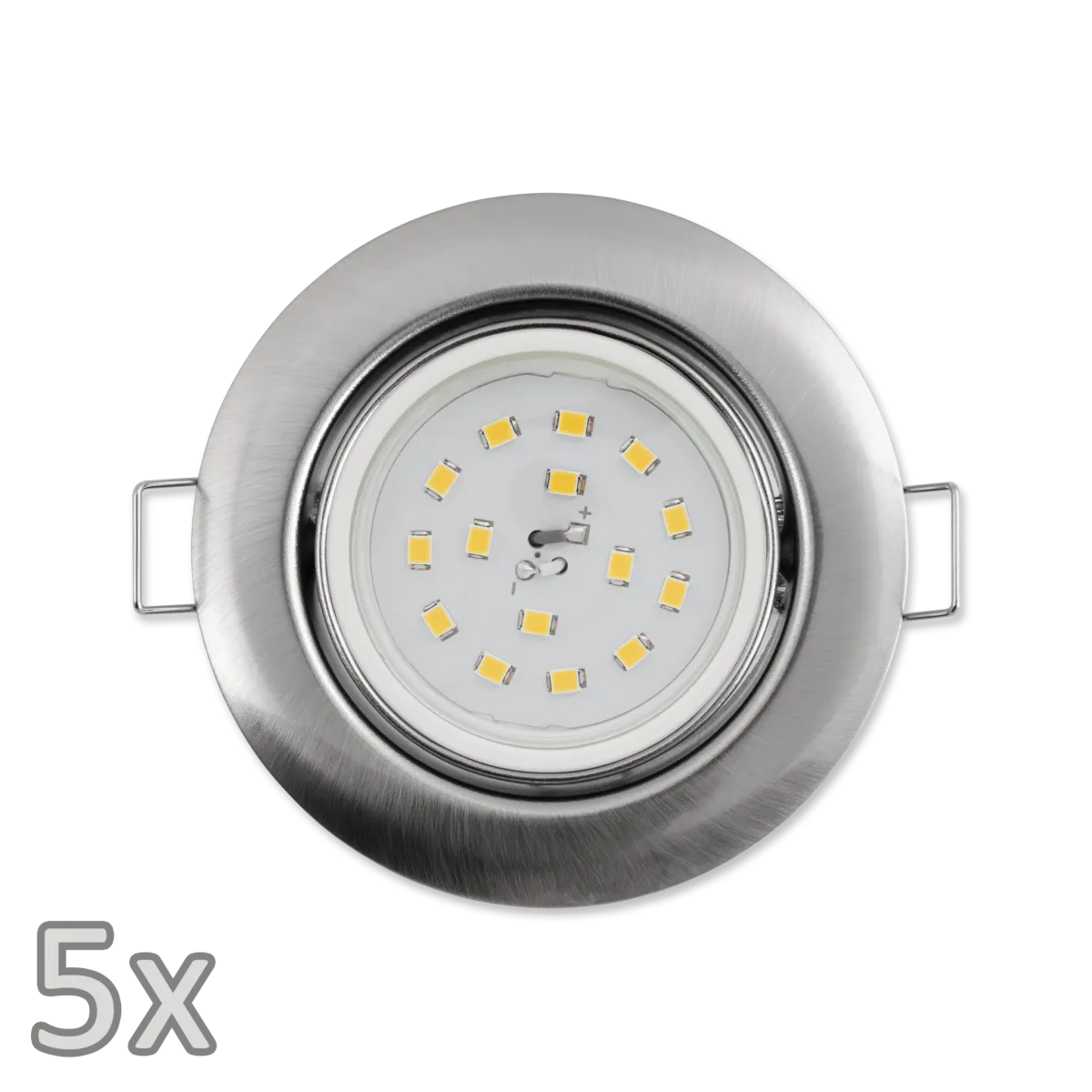 Einbauleuchten-Set McShine, 5xRahmen, 5xLED-Strahler, 5W, 400lm, 230V, Edelstahl