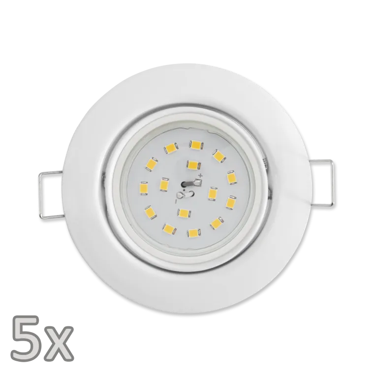 Einbauleuchten-Set McShine, 5xRahmen, 5xLED-Strahler, 5W, 400lm, 230V, weiß