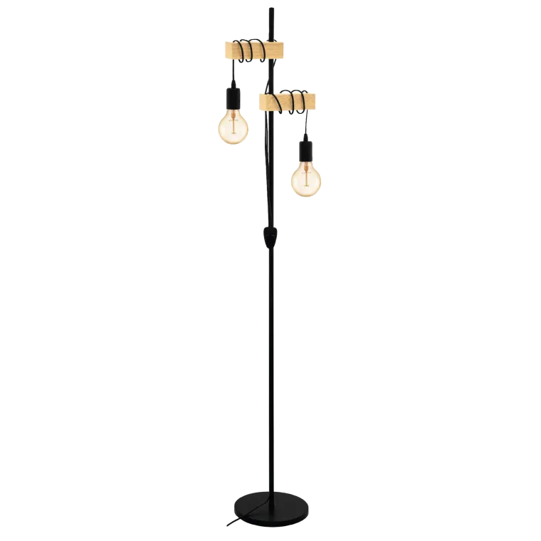 Stehleuchte EGLO "Townshend", 2-flammig, Holz/schwarz, E27, 20,5x25x166,5cm