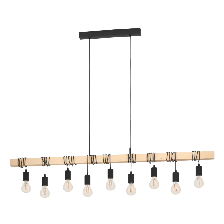 Hängeleuchte EGLO "Townshend", 9-flammig, E27, Holz/Stahl, braun/schwarz