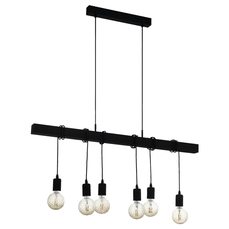 Hängeleuchte EGLO "Townshend Black", 6-flammig, E27, Stahl, Holz, schwarz