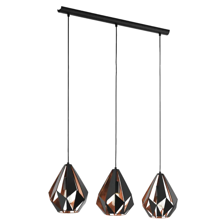 Hängeleuchte EGLO "Carlton 1", 3-flammig, E27, Stahl,schwarz/kupfer, 81x21x110cm