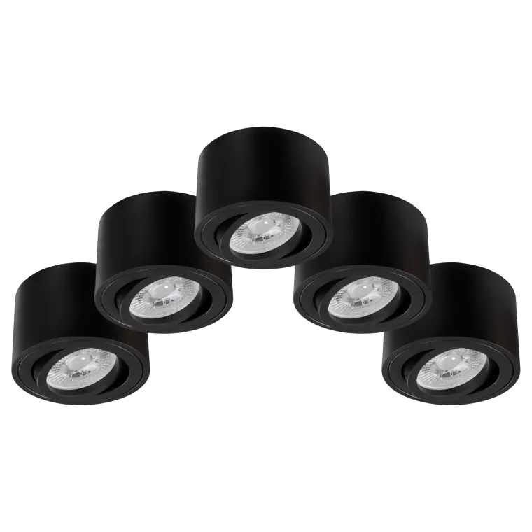 LED-Aufbauleuchte McShine, 5W, 400Lumen, 3000K, ØxH 80x50mm, schwarz, 5er-Pack