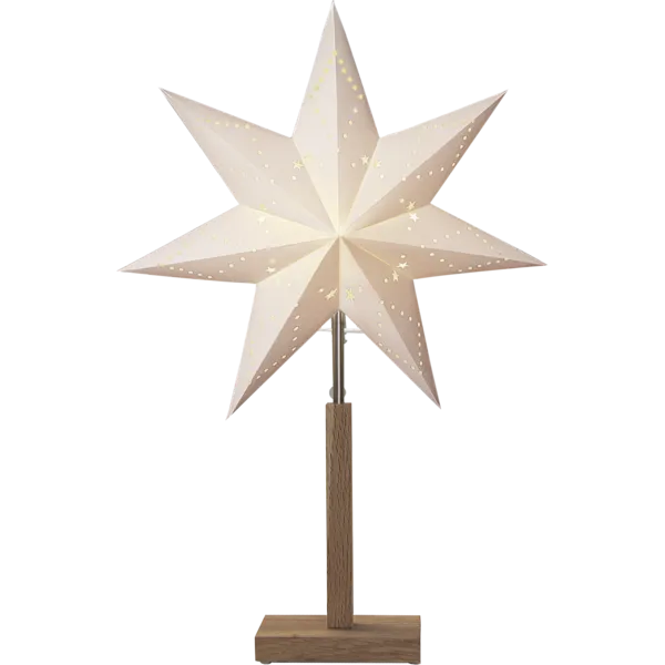 Standleuchte Stern "Karo", mit Holzfuß, E14, 25W, 55x34cm