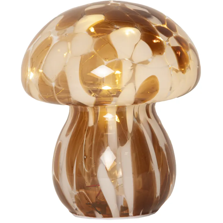 LED-Dekoration "Funghi", Glas, braun/weiß, 13x15cm, IP20