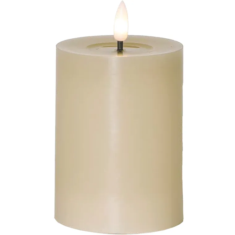 LED-Echtwachs-Kerze "Flamme Flow" , beige, 12,5x7,5cm, Timer