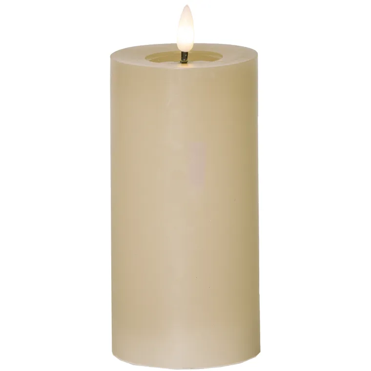 LED-Echtwachs-Kerze "Flamme Flow Pillar" , beige, 17.5x7.5cm, Timer