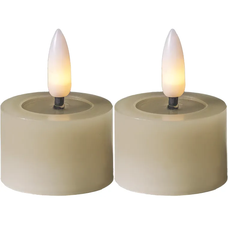 LED-Echtwachs-Kerze "Flamme Flow", 2er Set beige, je 4x5cm, Timer inkl. Batterie