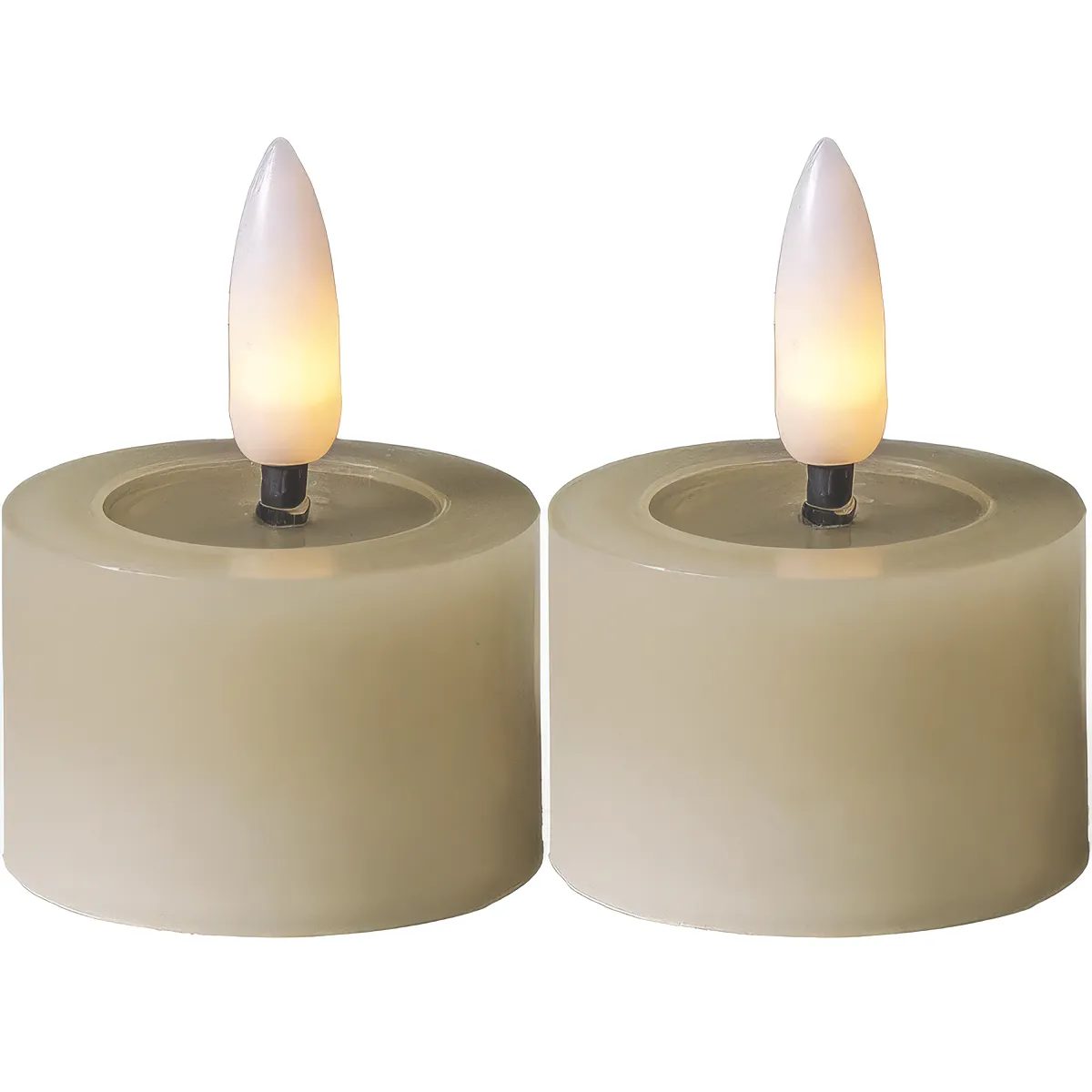 LED-Echtwachs-Kerze "Flamme Flow", 2er Set beige, je 4x5cm, Timer inkl. Batterie