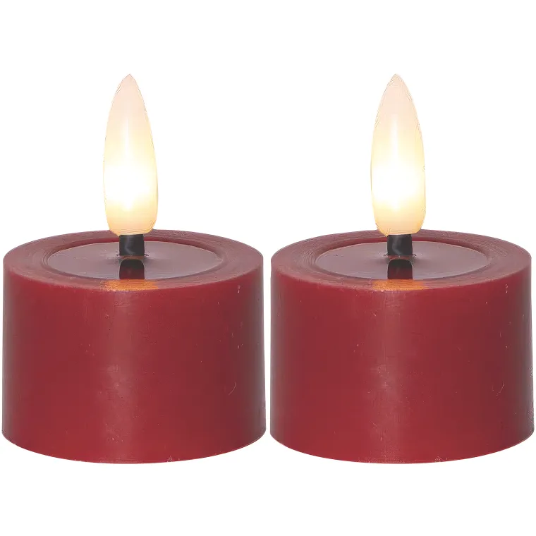 LED-Echtwachs-Kerze "Flamme Flow", 2er Set, rot, je 4x5cm, Timer, inkl. Batterie