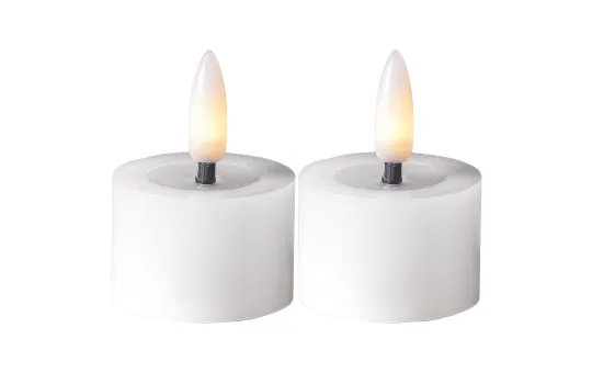 LED-Echtwachs-Kerze "Flamme Flow", 2er Set weiß, je 4x5cm, Timer, inkl. Batterie