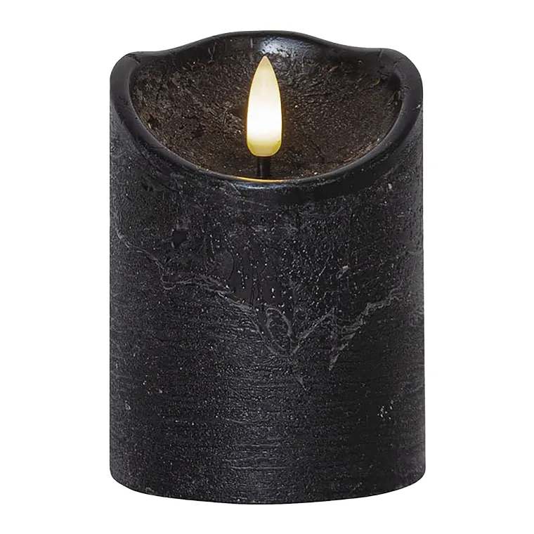 LED-Echtwachs-Kerze "Flamme Rustic" , schwarz, 10x7.5cm, Timer, warmweiß