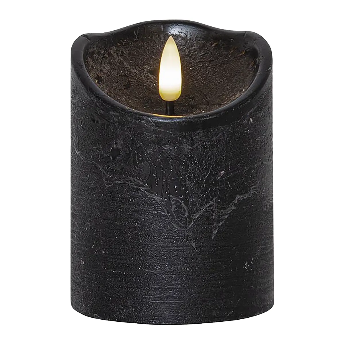 LED-Echtwachs-Kerze "Flamme Rustic" , schwarz, 10x7.5cm, Timer, warmweiß