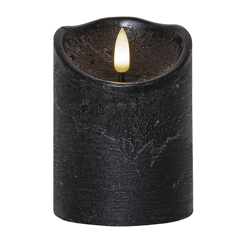 LED-Echtwachs-Kerze "Flamme Rustic" , schwarz, 15x7.5cm, Timer, warmweiß