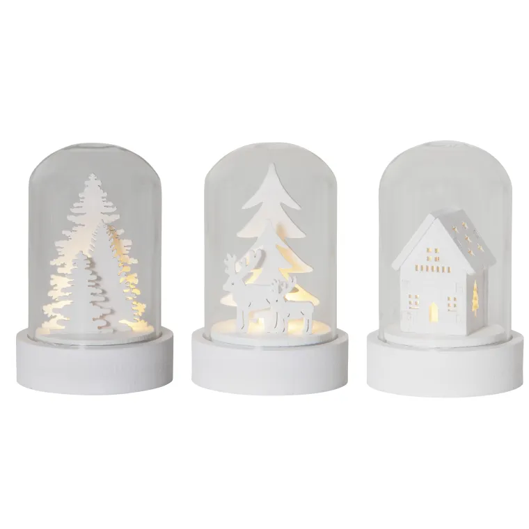 LED-Dekoration "Kupol", 3er Set, weiß, Haus, Rentier, Wald, 5.5x8.5cm, warmweiß