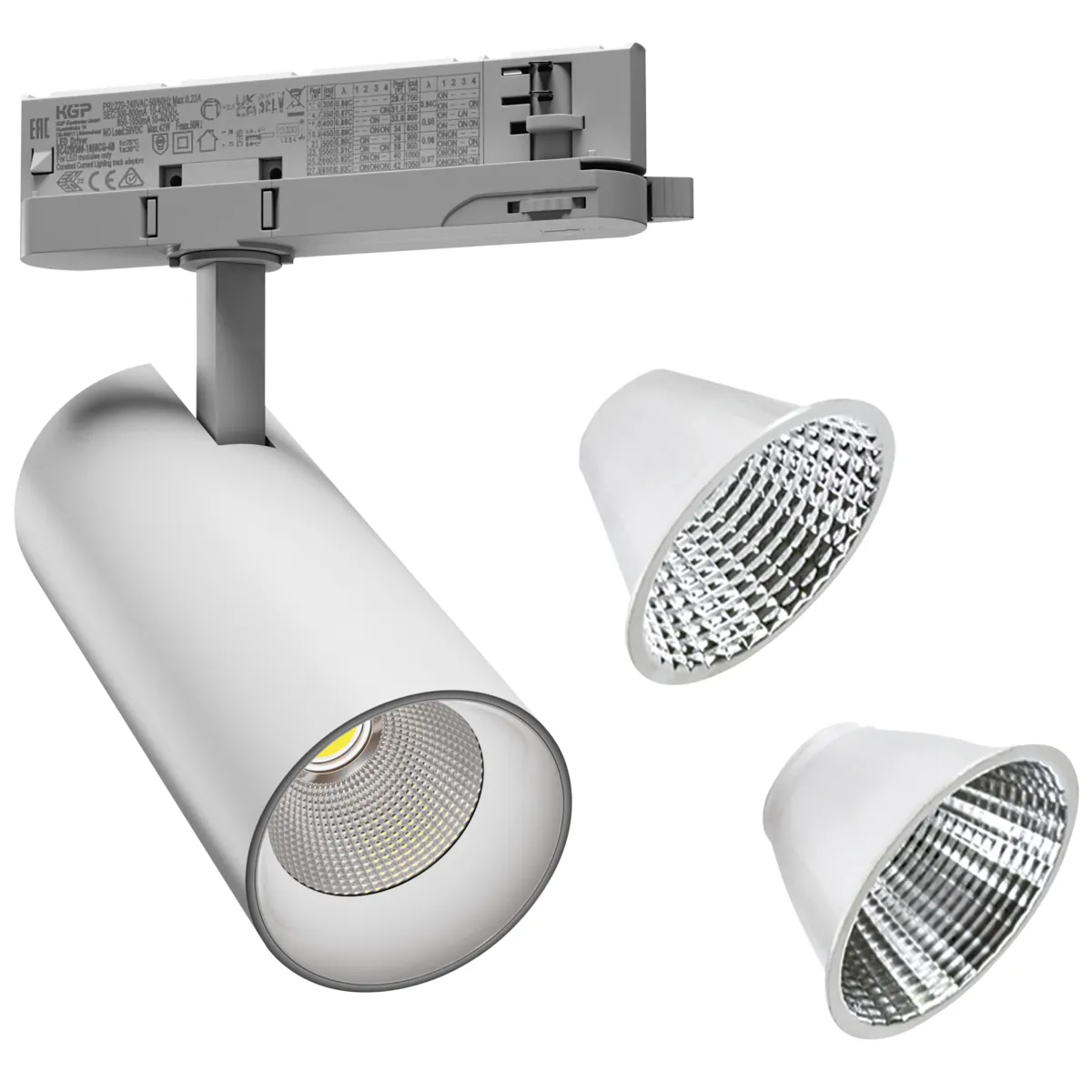 LED-Stromschienenstrahler "Andromeda", 15-27W, 3000K, 1500-2500lm, 74x170x170mm