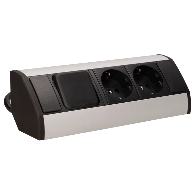 Steckdosenblock Aufbau, silber, 2fach, ein Schalter, 3680W