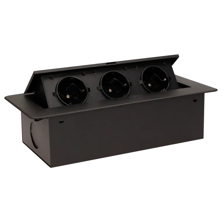 Tisch-Einbausteckdose, 3fach, schwarz, 2500W