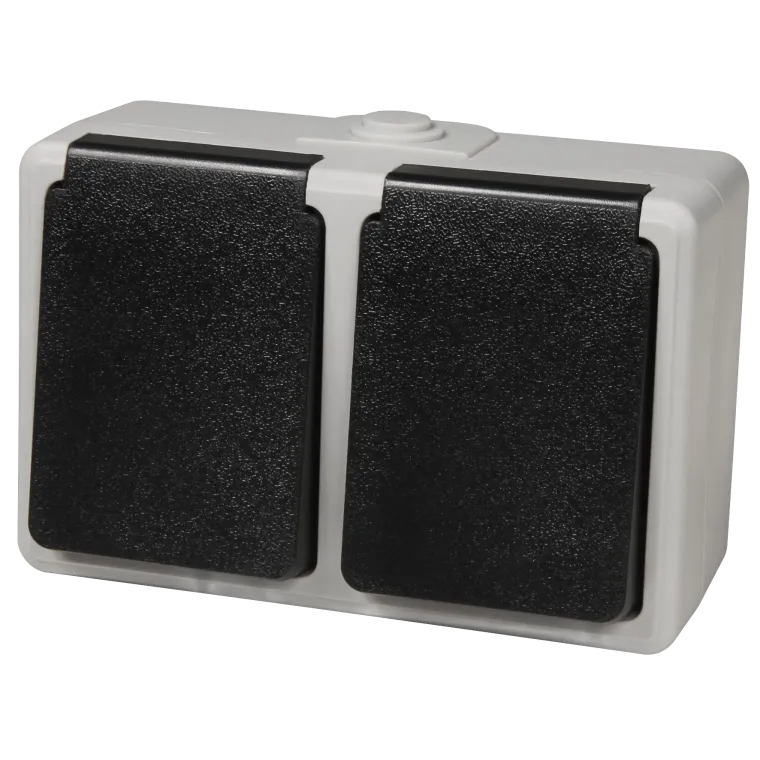 Feuchtraum Doppel-Steckdose McPower "Taff", 250V~/16A, IP44, AP, grau