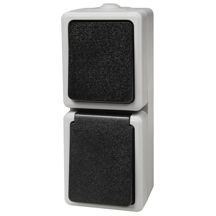 Feuchtraum Kombi-Dose McPower "Taff", 250V~, Schalter+Steckdose, IP44, AP, grau